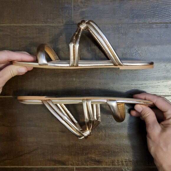 NEW Stuart Weitzman Sandals Womens 7.5 Metallic Luxury Designer Chic Shiny - Picture 6 of 8